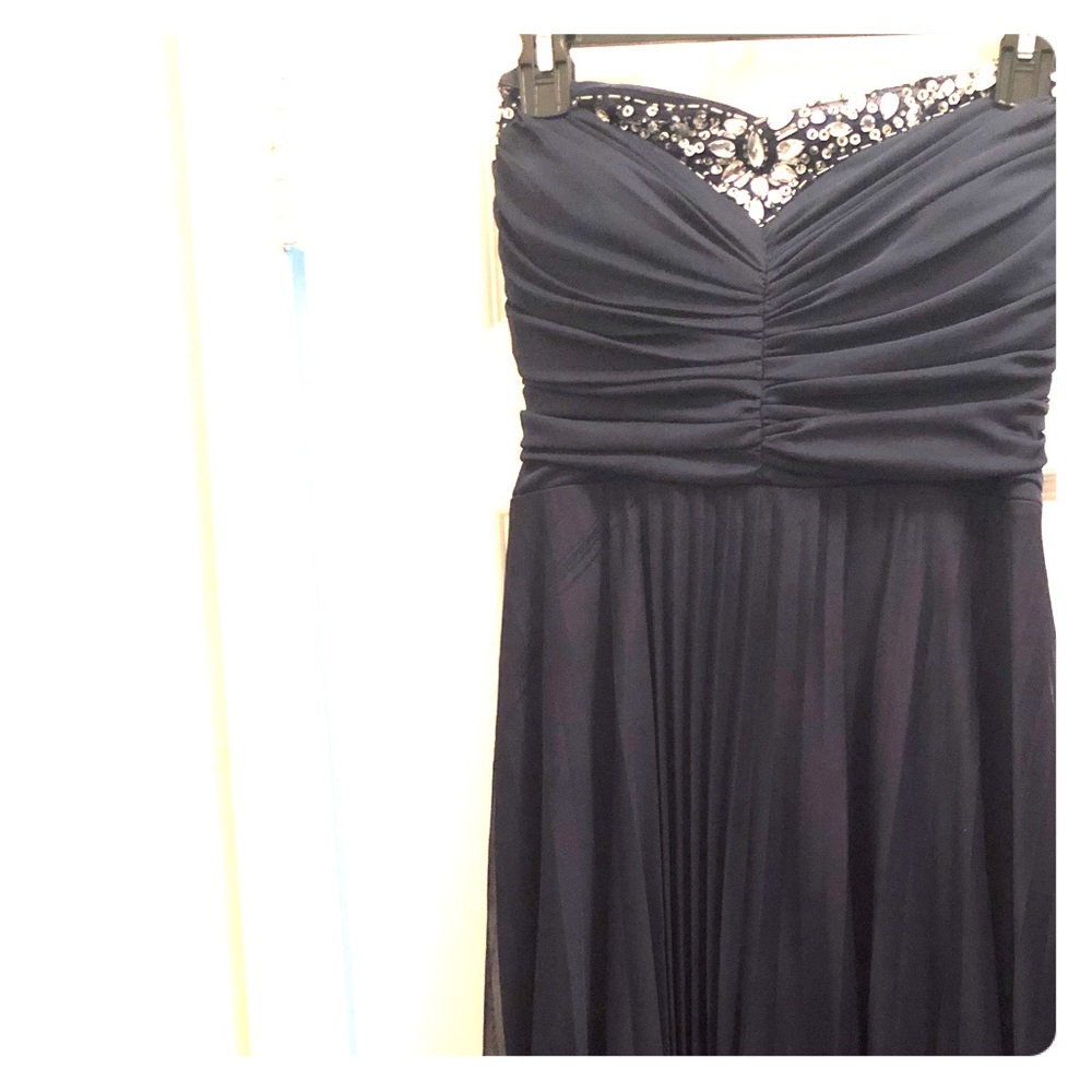 Navy sequin top prom dress